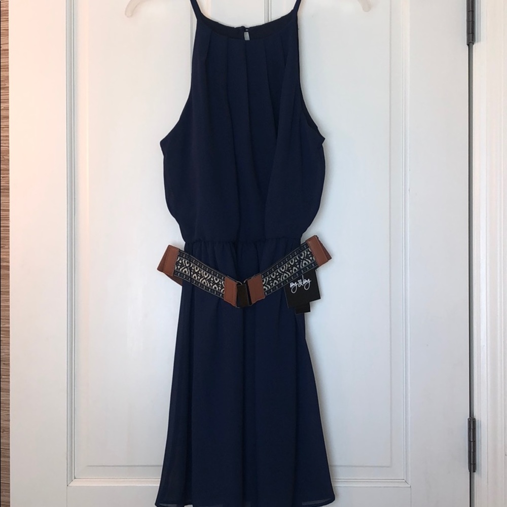Navy Dress with Brown Belt